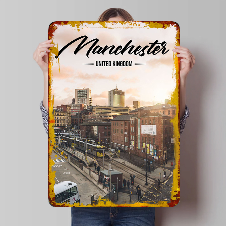 Home Office Uk - Seni Dinding Logam Manchester Skyline UK