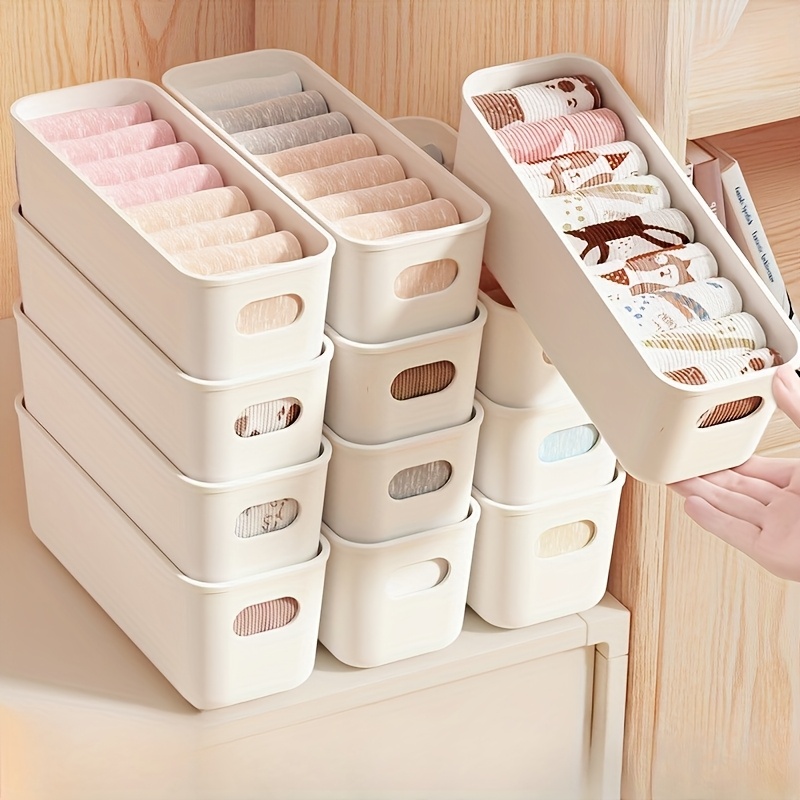Home Office Furniture Sets - 4 Buah Kotak Penyimpanan Plastik Putih-Cocok