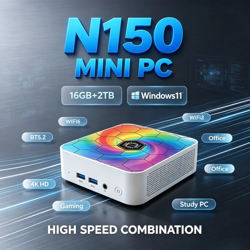 Home Office Windows 11 - Mini PC Ringkas Berwarna-warni Core N150