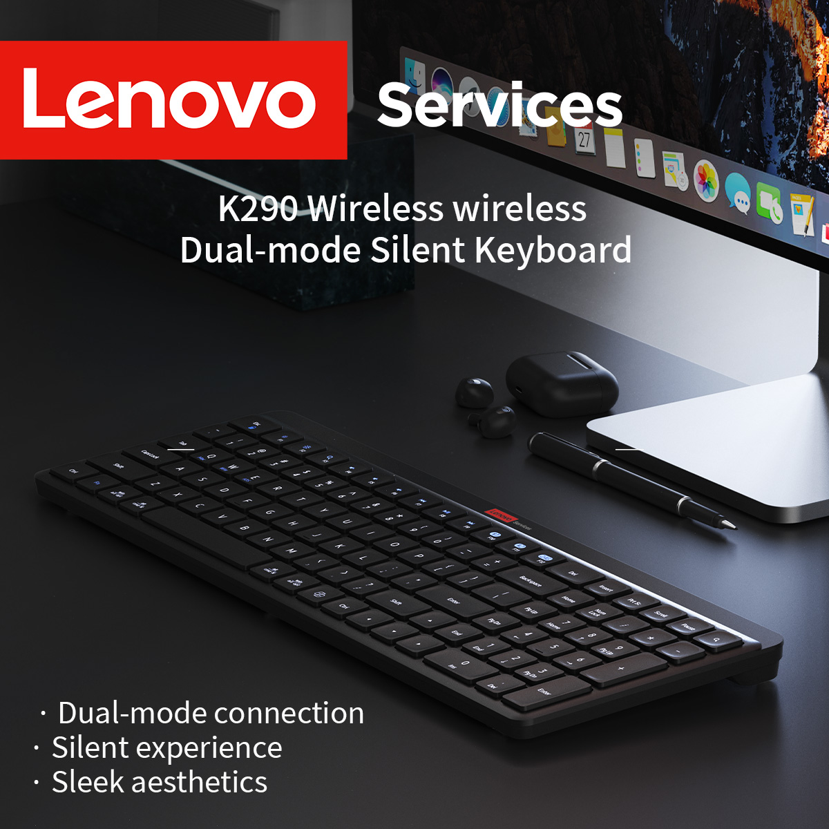Home Office Uk - Keyboard Nirkabel Lenovo Dual Mode Koneksi