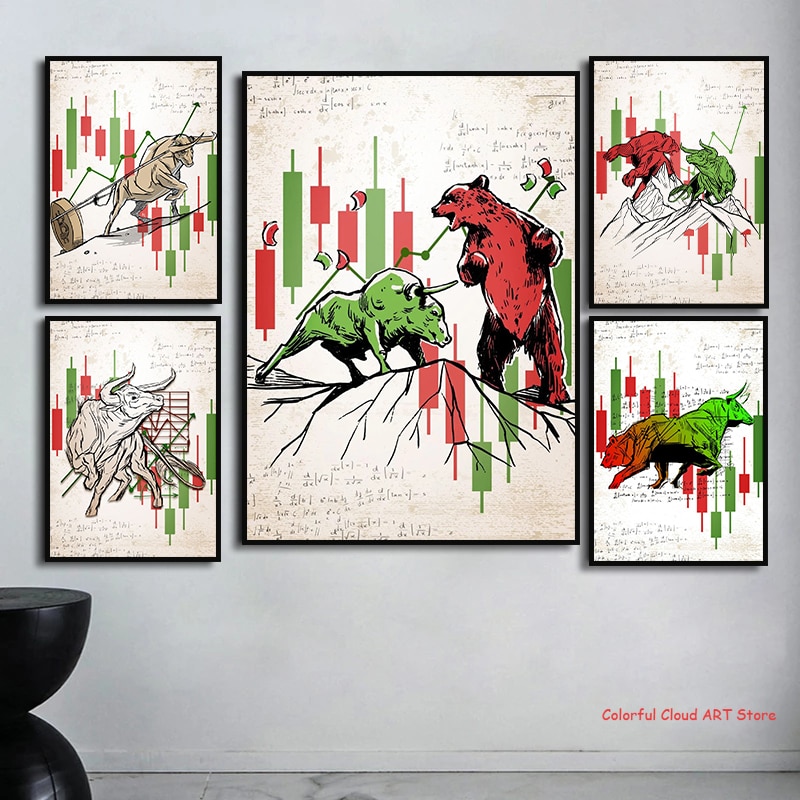 Home Office Marketing - Wall Street Bull Bear Market Canvas