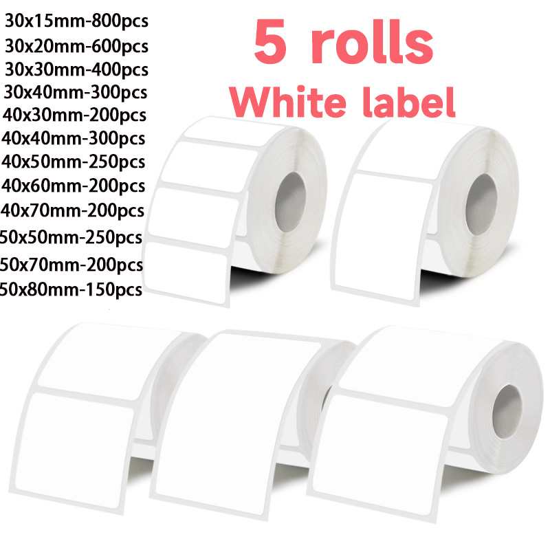 Label Maker Machine - 5 Gulungan Stiker Label Putih, Lebar