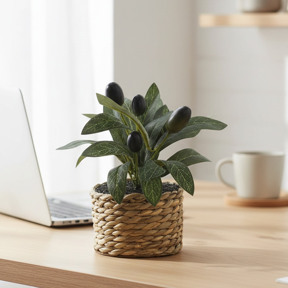 Home Office Desk Ideas - Tanaman Buatan Pohon Zaitun Saku Tanaman