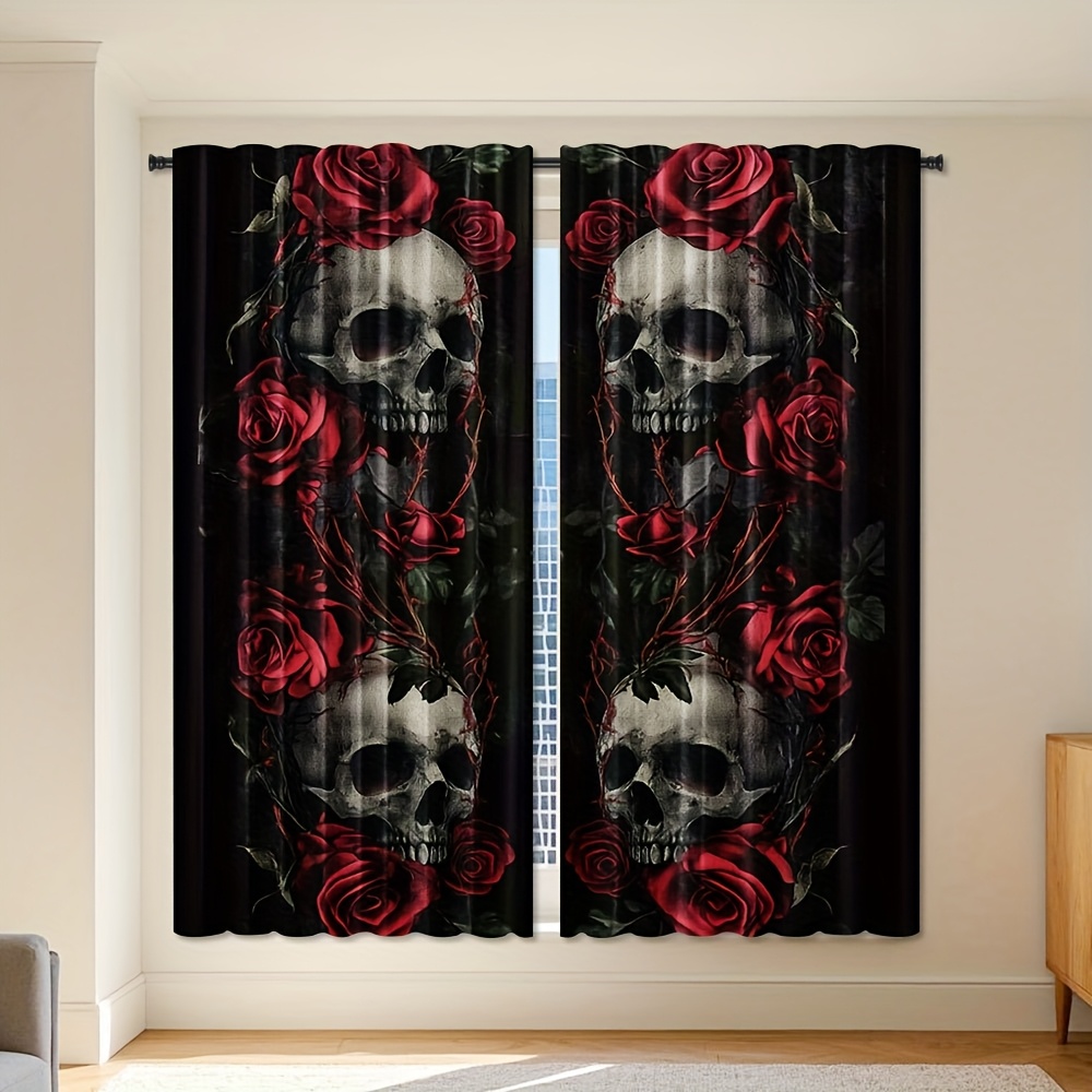 Home Office Alternative - Tirai Blackout Motif Tengkorak Gothic dan